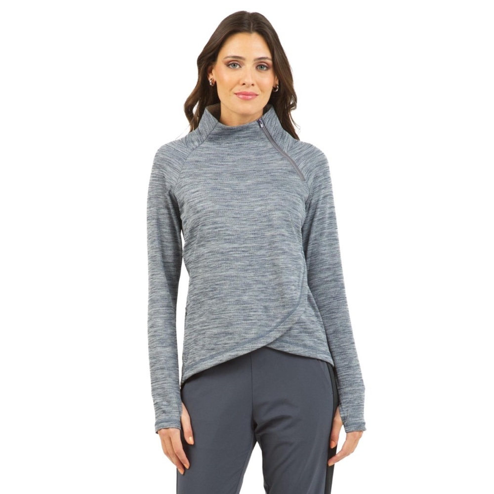 Ibkul Women's Asymmetrical Zip Pull Over Funnel Neck Performance Top Gray Large‎